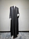 Fashionable Black Long Open Cardigan Abaya with Rhinestones Loose Polyester Midi Dress for Women in Dubai Autumn 2025