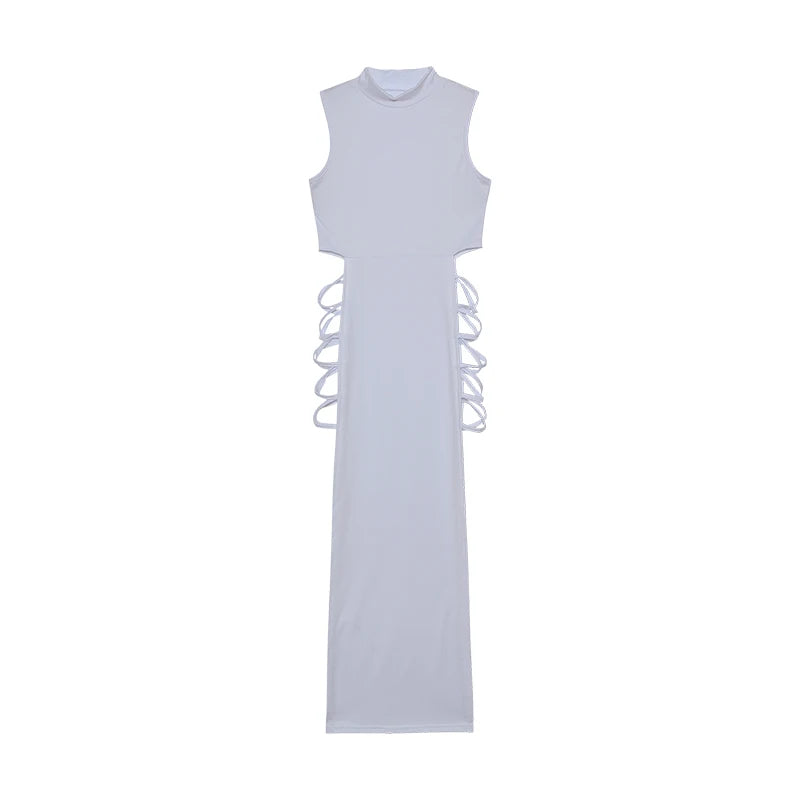 Criss Cross Cut Out Dress, Sexy, Mock Neck Sleeveless Dress