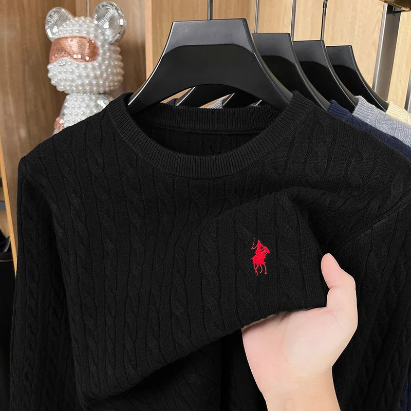 Autumn/Winter 2025 Anti Pilling Sweater Embroidered Fried Dough Twists Solid Long Sleeve Knit Sweater German Velvet Sweater