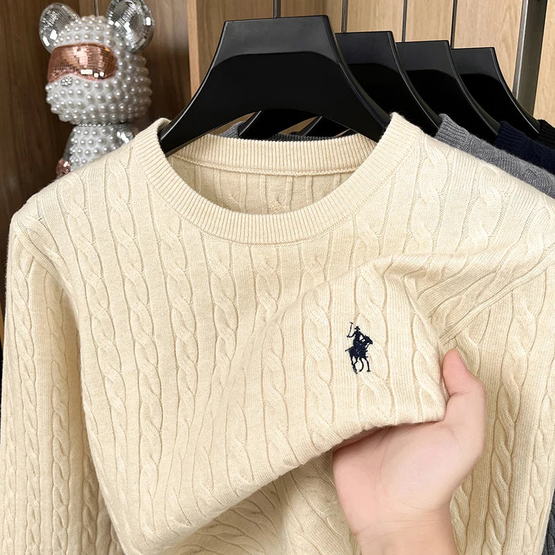 Autumn/Winter 2025 Anti Pilling Sweater Embroidered Fried Dough Twists Solid Long Sleeve Knit Sweater German Velvet Sweater