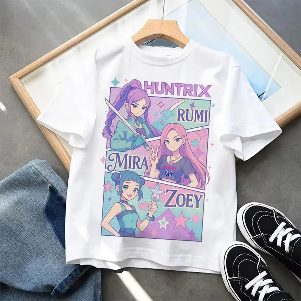 Summer Kpop Demon Hunters Children's Clothing Short Sleeve T-shirt Kpop Demon Hunters Tiger Harajuku Tshirt for Boys Girls Gift