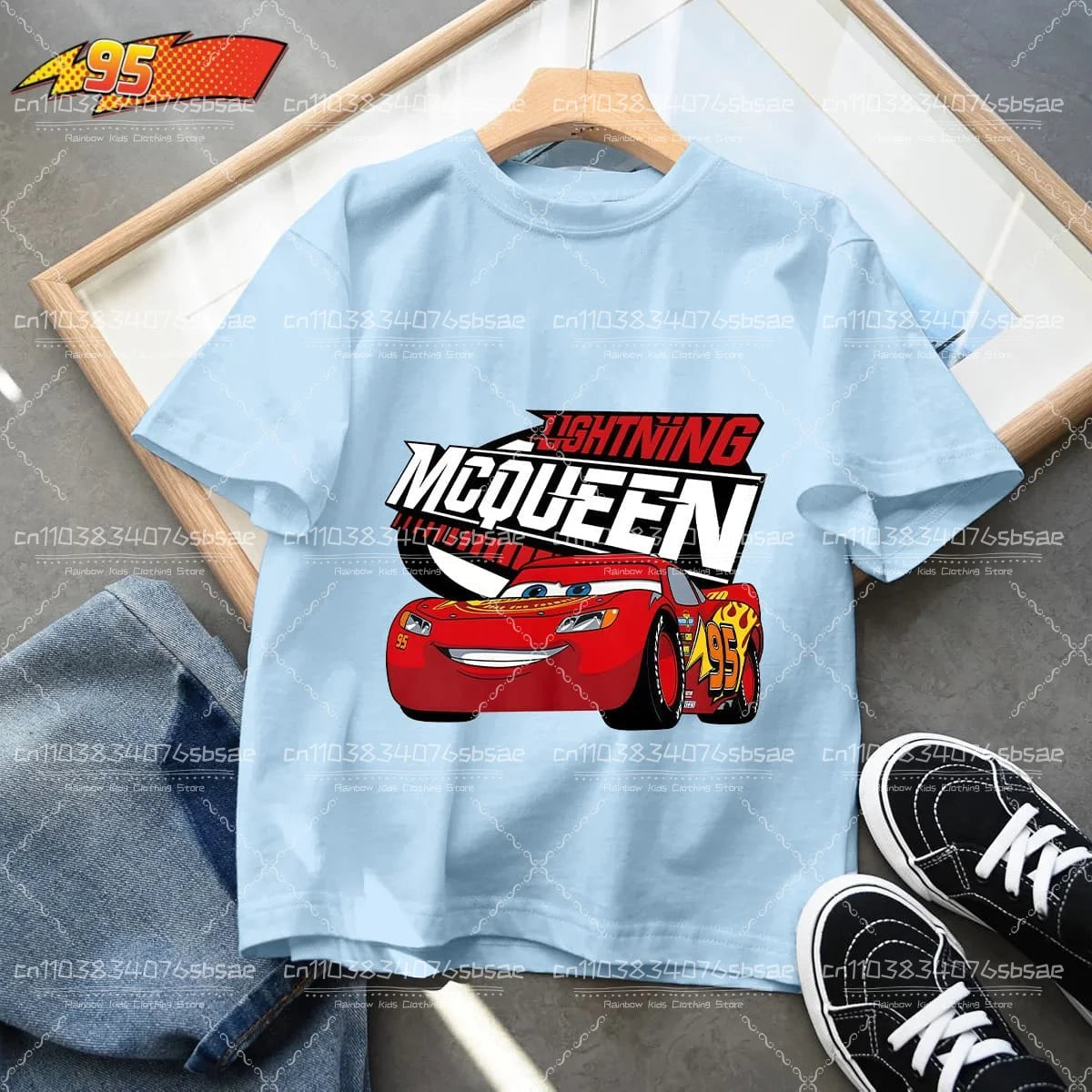 2025 Disney Summer Kids T-shirt Short Sleeve Top Cartoon Cars Pixar Lightning McQueen Printed Boys Clothes Baby Tops 4-10 Years