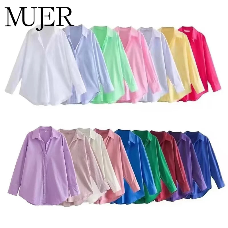 MUJER Women Shirt Multicolour Button Up Shirt Women Summer Long Sleeve Top Female Streetwear Oversize Shirts And Blouses Women