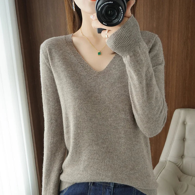 Cashmere V-Neck Lace Knit Sweater