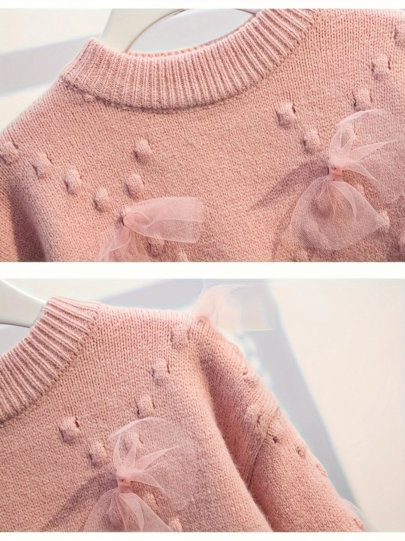 Girls' Thick Sweater, New Stylish Design, Fashionable Mesh Patchwork Pullover Knit Top, Trendy Base Layer