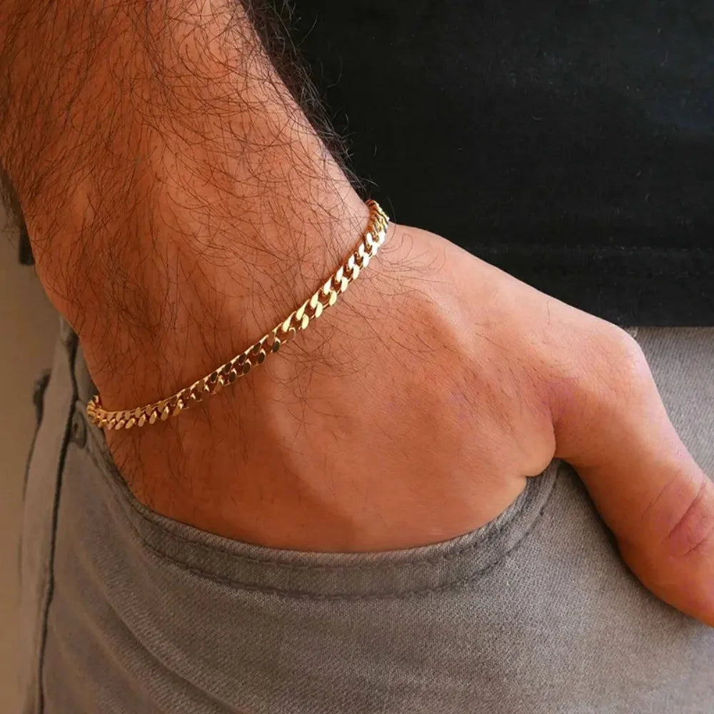 New Trendy Cuban Chain Men Bracelet Classic Stainless Steel 3 5 7mm Width Chain Bracelet For Men Women Jewelry Party Gift