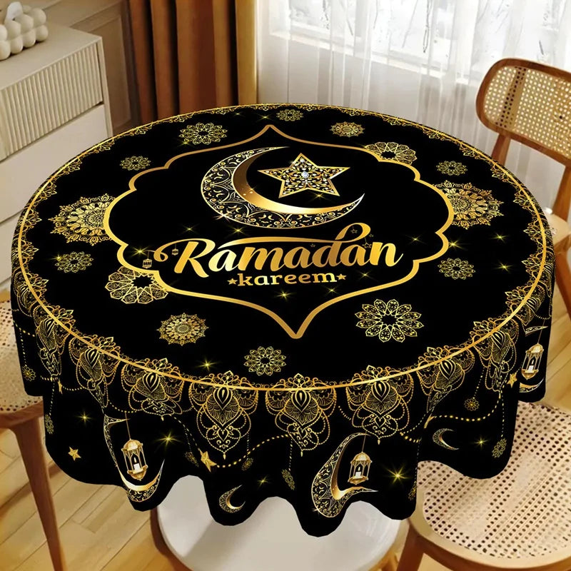 Ramadan Kareem Eid mubarak Polyester Round Tablecloth Ramadan Decor For Home 2026 Islamic Muslim Party Supplies EID Al Adha