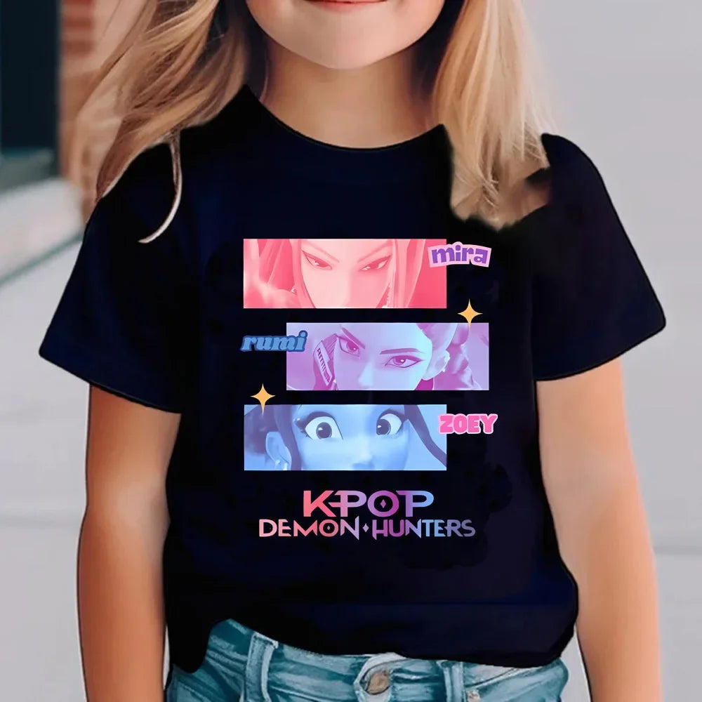 Kpop Demon Hunters Kids T-Shirt Short Sleeve Saja Harajuku Style Cute Unisex Kdis Top for Boys And Girls