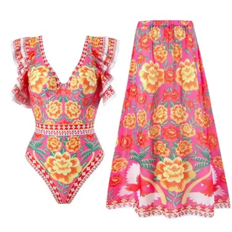 South-east Asian One-piece Conservative Belly Slim Beach Skirt Hot Spring Bathing Suit French Retro Bikini