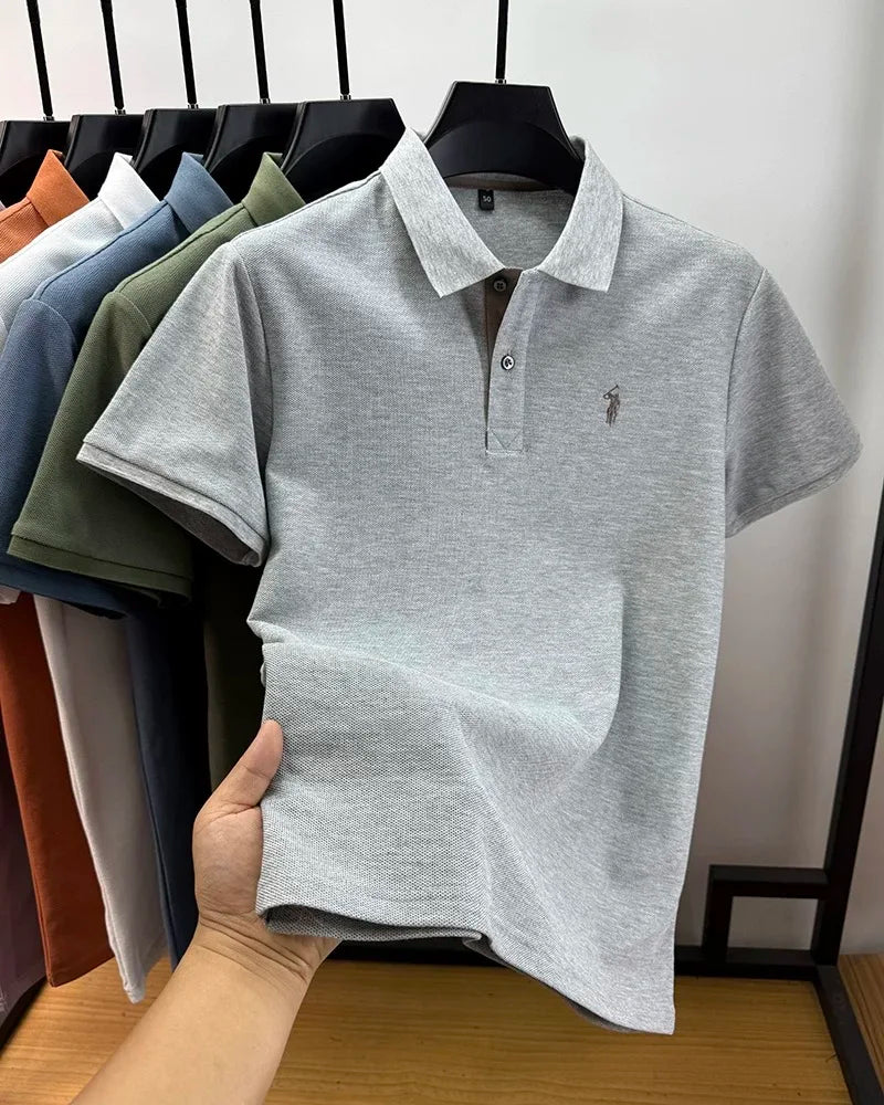 100% pure cotton high-end brand men's short sleeve polo shirt summer fashion customization horse embroidery classic Paul T-shirt