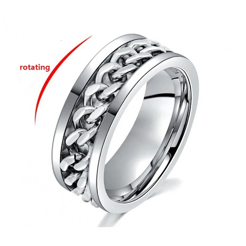 Titanium Steel Rotatable Chain Rings Men Women Stress Ring For Anxiety Couple Jewelry 8mm Corkscrew Rings Multifunctional Gift
