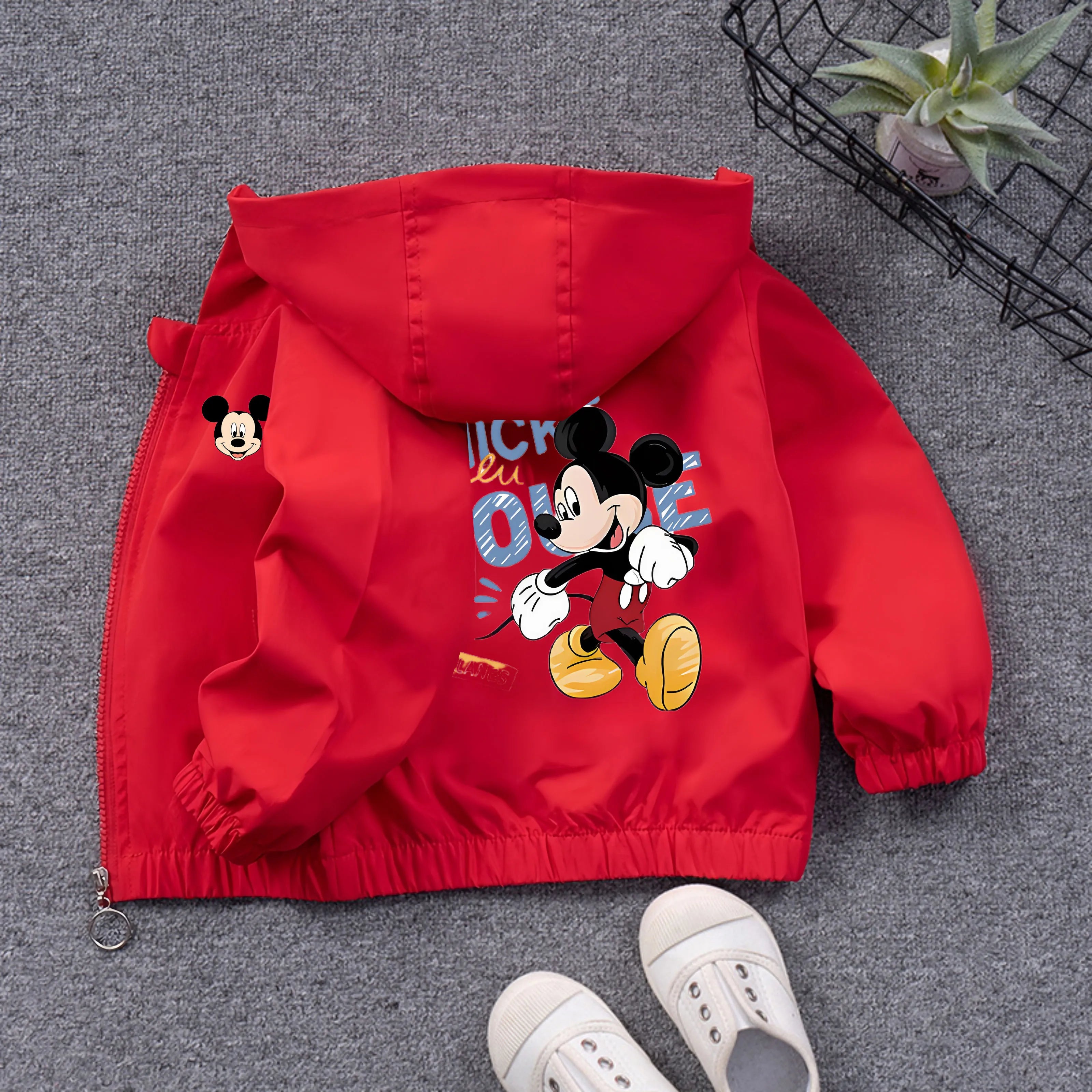 Minnie Mickey Mouse Kids Windbreaker Jacket Spring Autumn Fashion Cartoon Print Coat for Boys Girls Teen Outerwear