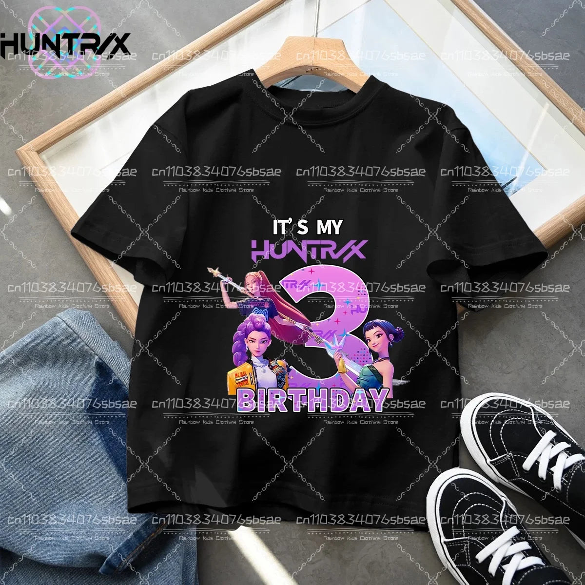 Kpop Demon Hunters Number T-shirt Kawaii Rumy Birthday Tops Party Wear Girls Tee Summer Short Sleeve Cotton Kid Clothes Boutique