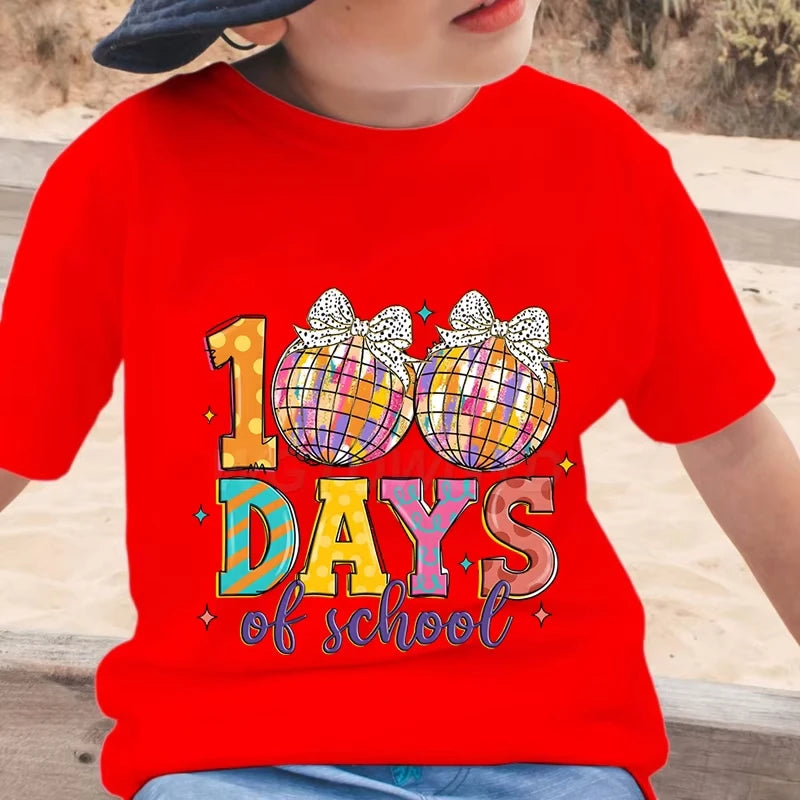 New Girls T Shirt Glitter 100 Days Shirt Children Clothes Girl Disco Ball 100 Days Of School Fashion T-Shirt Retro School Tee