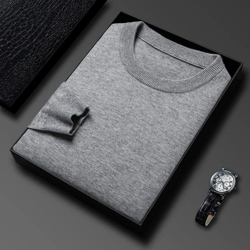 2025 New Men's Casual Sweater Round Neck Long Sleeve Knitted Sweater Diamond Pattern Fashion Versatile Top