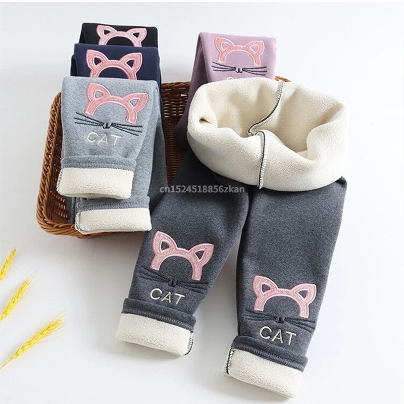 Kids Girls Winter Leggings 2025 Children Plus Velvet Warm Trousers Thick Lamb Fleece trousers Solid Color Baby Pencil Pants