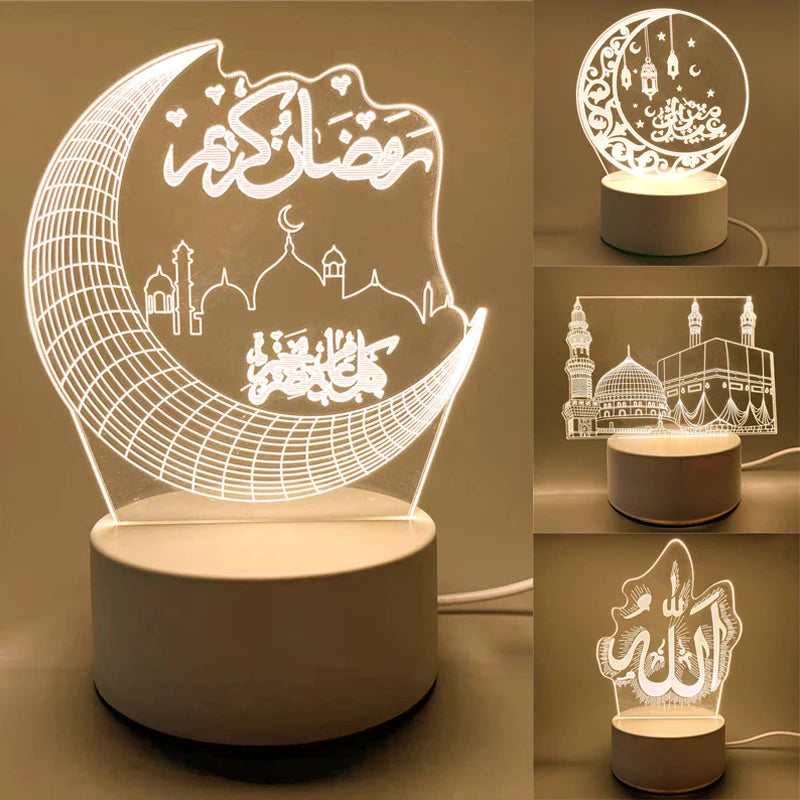 USB Operated LED Night Light Eid Mubarak Table Ornament Muslim Eid Al Adha Holiday Lighting Ramadan Decorations 2026 room decor