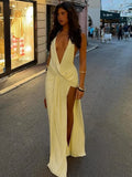 Summer Pool Party Long Dress Women  V-Neck Backless Sleeveless