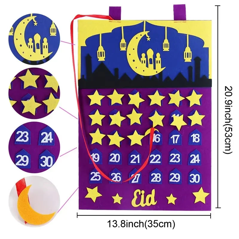 2026 Ramadan Countdown Calendar Eid Mubarak Felt Countdown Ramadan Calendar Muslim Party Decoration Craft Eid Al-Adha Ornament