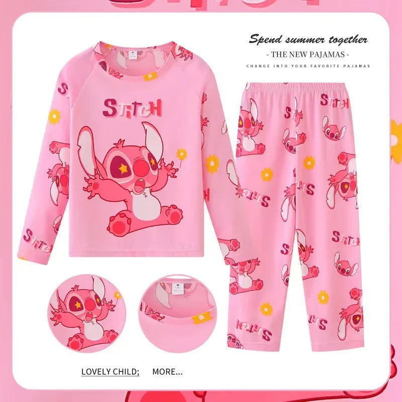 Stitch Boys and Girls Pajamas Minnie Pijama Stitch Niña Autumn Winter Soft Kids Pjs Girls Pajamas Mickey Mouse Homewear