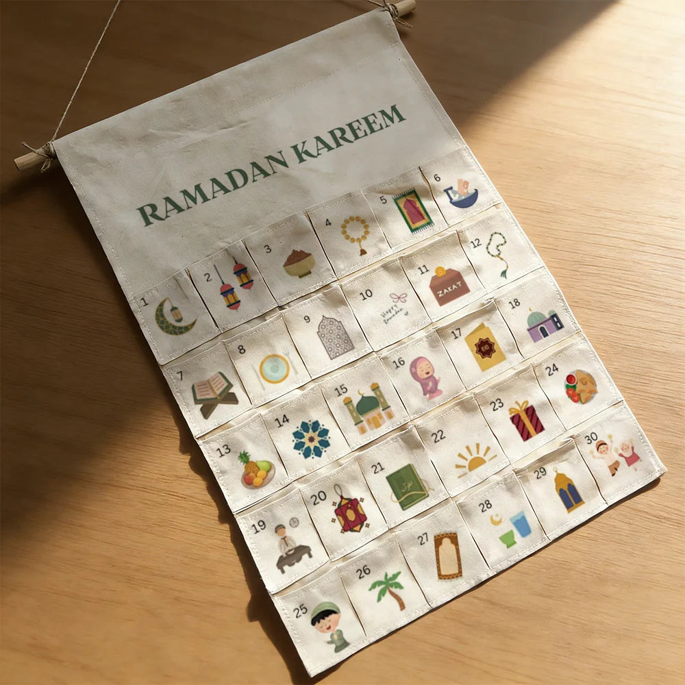 Ramadan Kareem Countdown Calendar with 30 Pockets Eid Mubarak Gifts Ramadan Decorations 2026 Muslim Families Children's Gift
