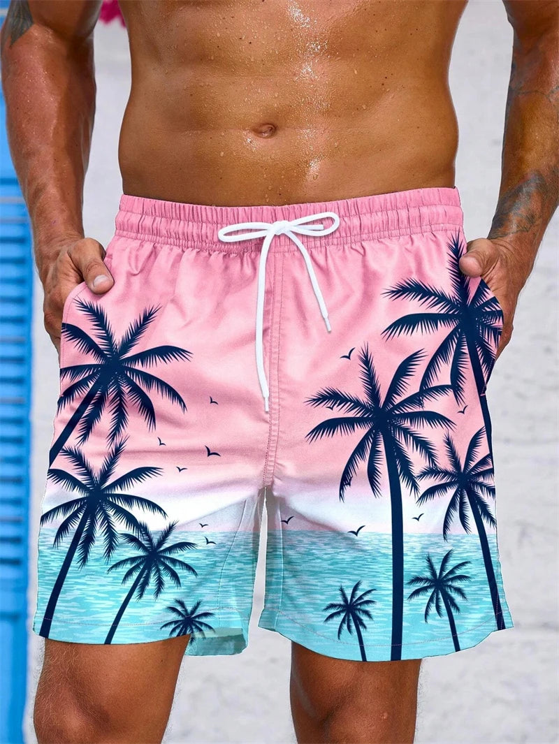 Vintage Plant 3D Printed Board Shorts Mens Palm Graphic Short Pants Summer Hawaiian Breathable Swim Trunks Kids Loose Ice Shorts