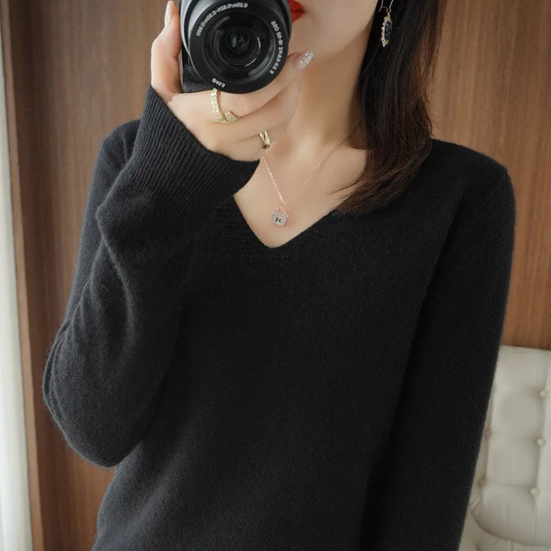 Cashmere V-Neck Lace Knit Sweater