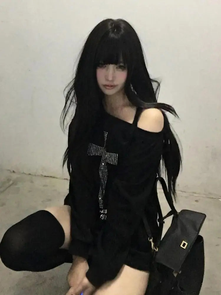 women Seeslim One-Shoulder Graphic Hoodie