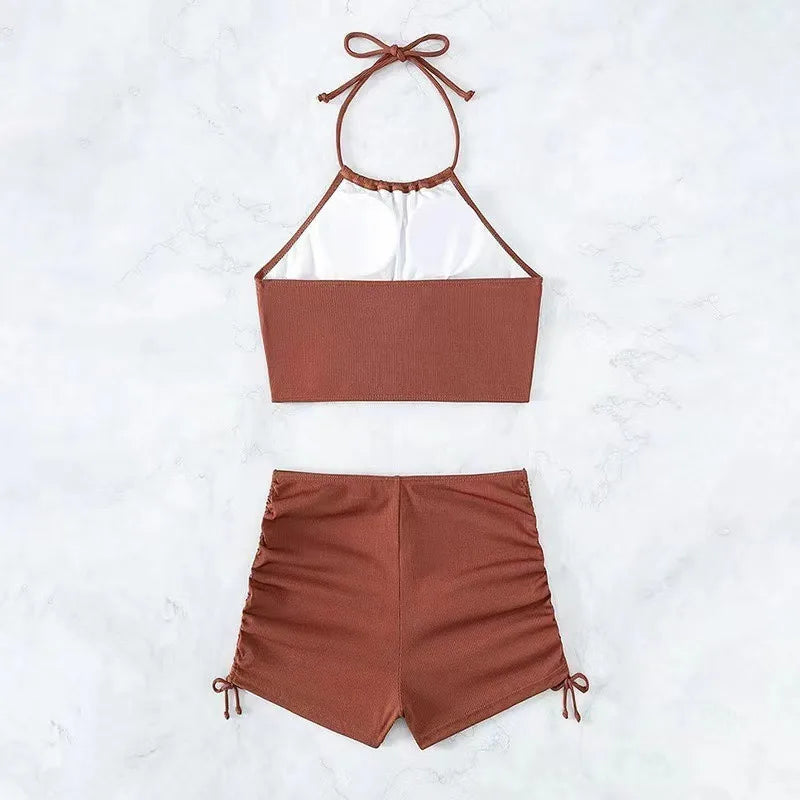 Solid Color Halter Neck Bikini Separate Swimwear Women's Sexy Strapless Top for Beach Vacation Hot Spring Summer Swimwear