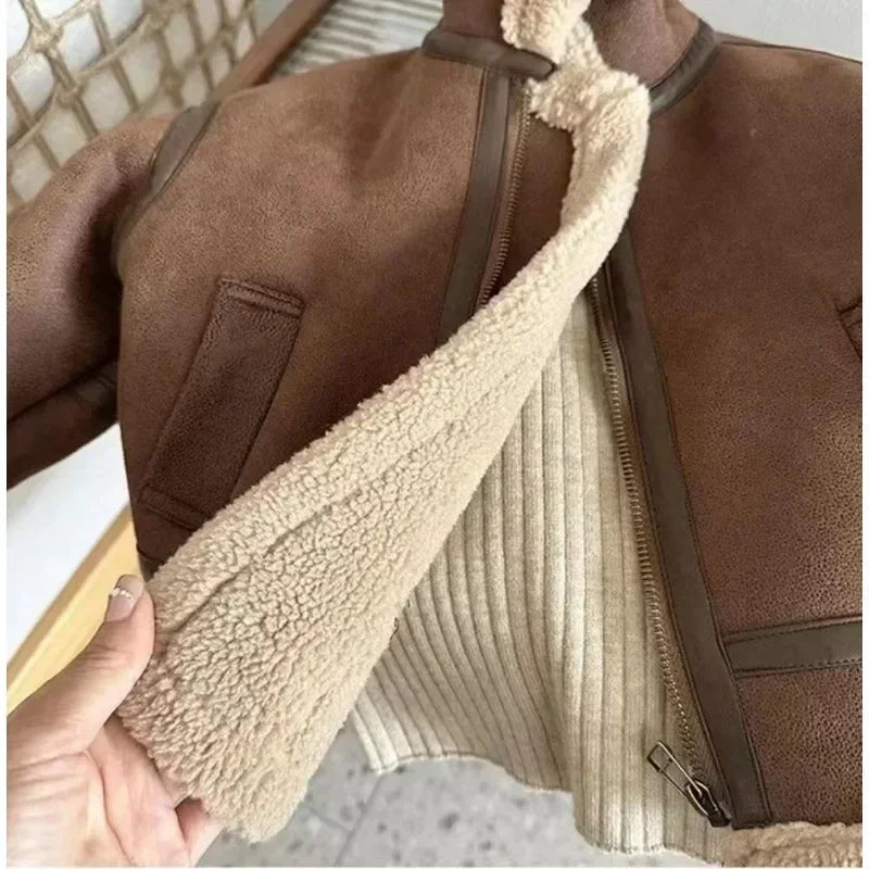 Kids Cashmere PU Leather Jacket