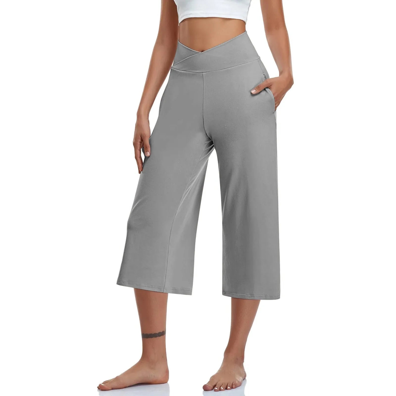 Summer Sports Pants Women'S Elastic High Waisted Casual Pants 3/4 Long Pants Solid Color Slim Fit Capris Yoga Pants Jogging Pant