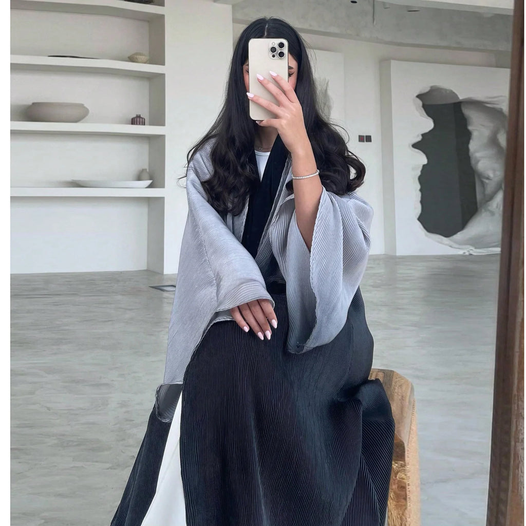 Middle Eastern Ethnic Clothing Eleganat Abaya Muslim Women Flare Sleeve Pleated Abayas Islamic Kaftans Jilbabs Maxi Dresses