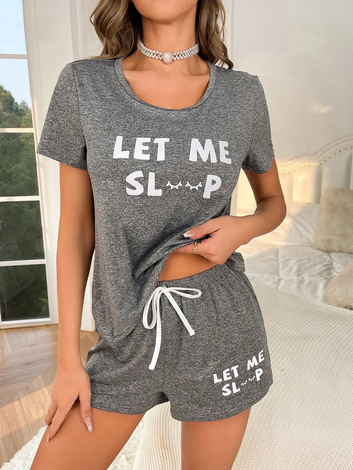 Women’s Gray Letter Print Pajama Set