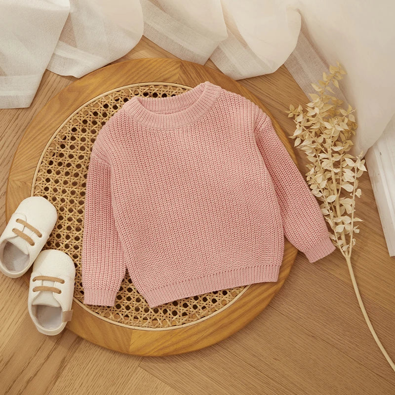 MISOWMNJOY Children Boy Girl Knit Sweater for Winter Kids Clothes Causal Solid Color Long Sleeve Pullover Tops Toddler Jumpers