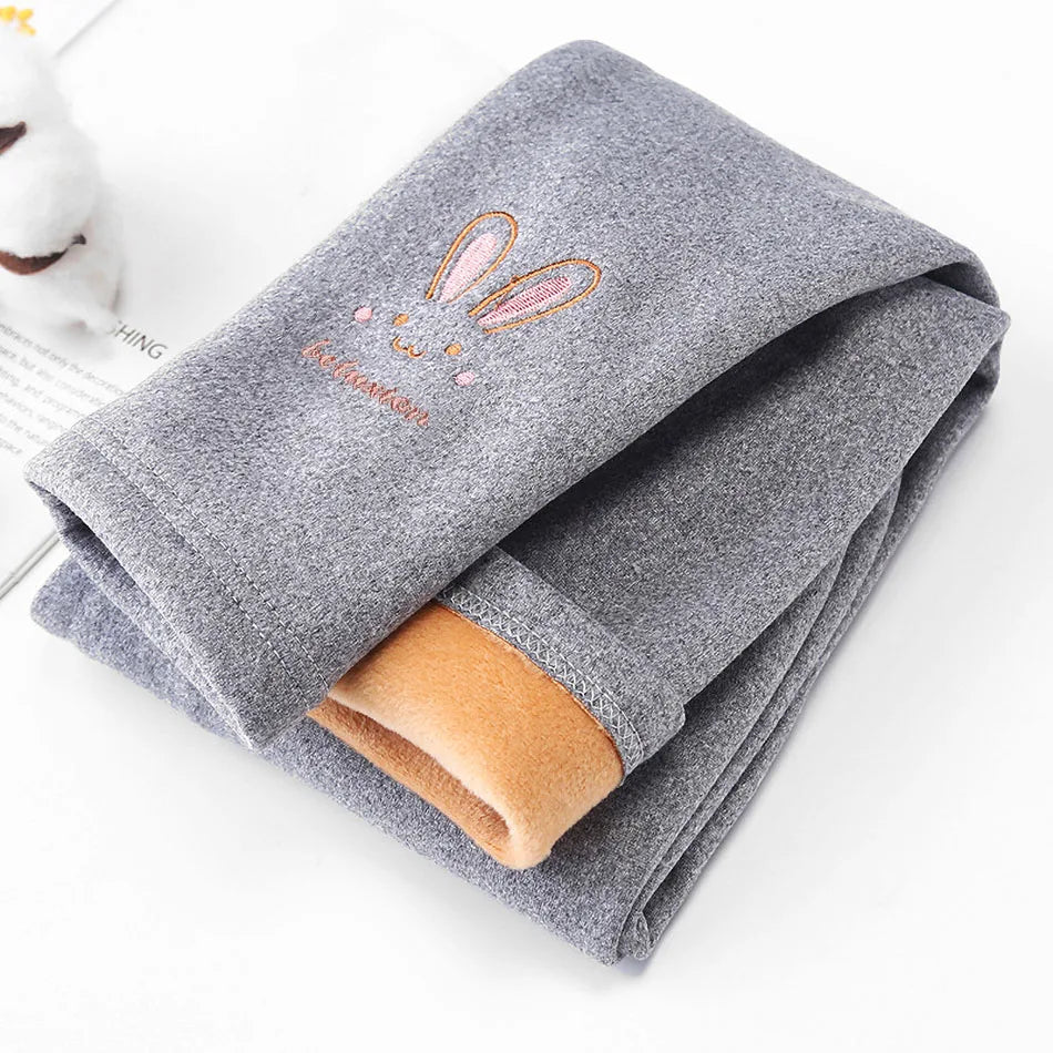 2026 Children Leggings Girls Fleece Lined Thermal Bottoms Baby Casual Trousers Kids Warm Pants Elastic Bunny Tights 3-8 Years
