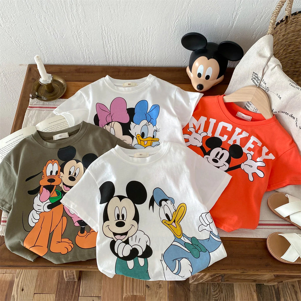Child Tshirt Printed Summer Mickey Mouse Clothes Disney Children's T-shirt Kids Short Sleeve Tshirt Fashion Casual Wear