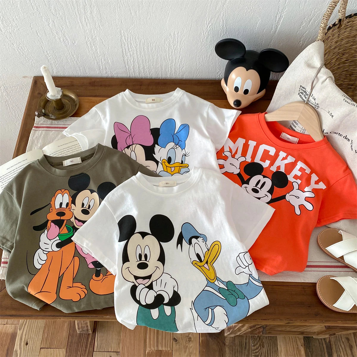 Child Tshirt Printed Summer Mickey Mouse Clothes Disney Children's T-shirt Kids Short Sleeve Tshirt Fashion Casual Wear