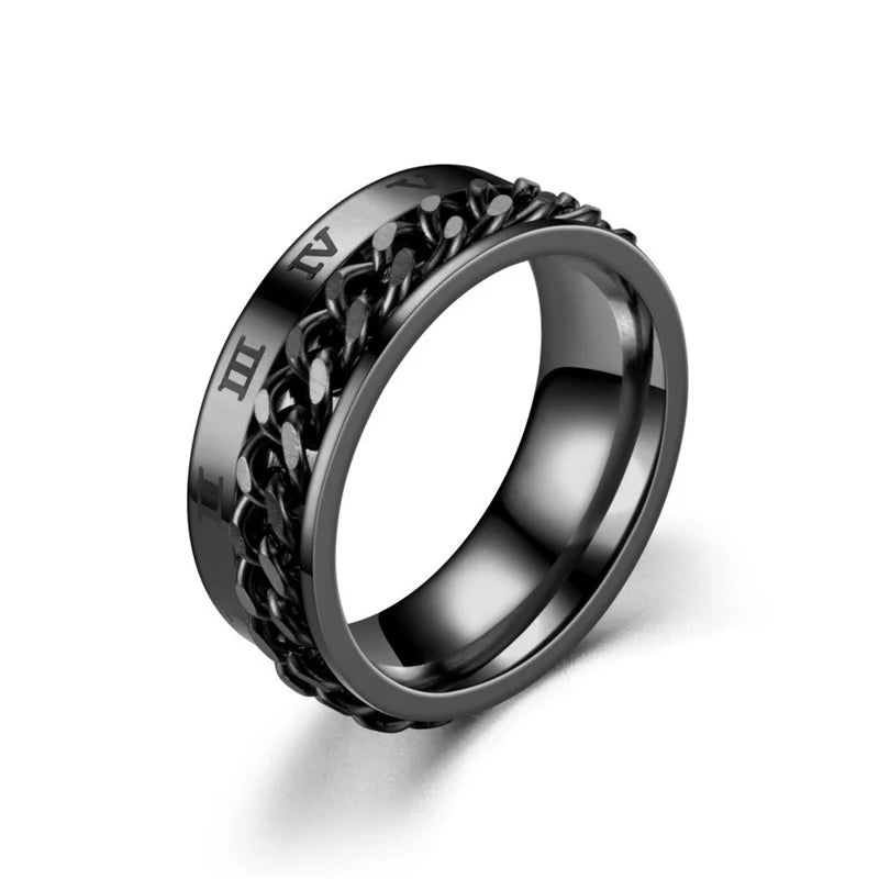 Titanium Steel Rotatable Chain Rings Men Women Stress Ring For Anxiety Couple Jewelry 8mm Corkscrew Rings Multifunctional Gift