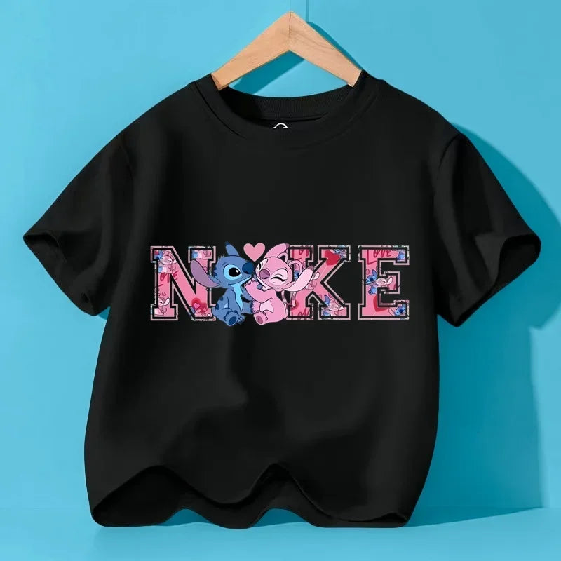 Disney Y2K Stitch the Trucksuit Kawaii Anime Cartoon Baby Girl Boy Fashion T-Shirt Children's Brand Tops