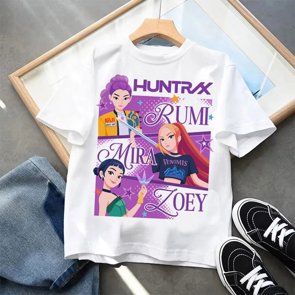 Summer Kpop Demon Hunters Children's Clothing Short Sleeve T-shirt Kpop Demon Hunters Tiger Harajuku Tshirt for Boys Girls Gift