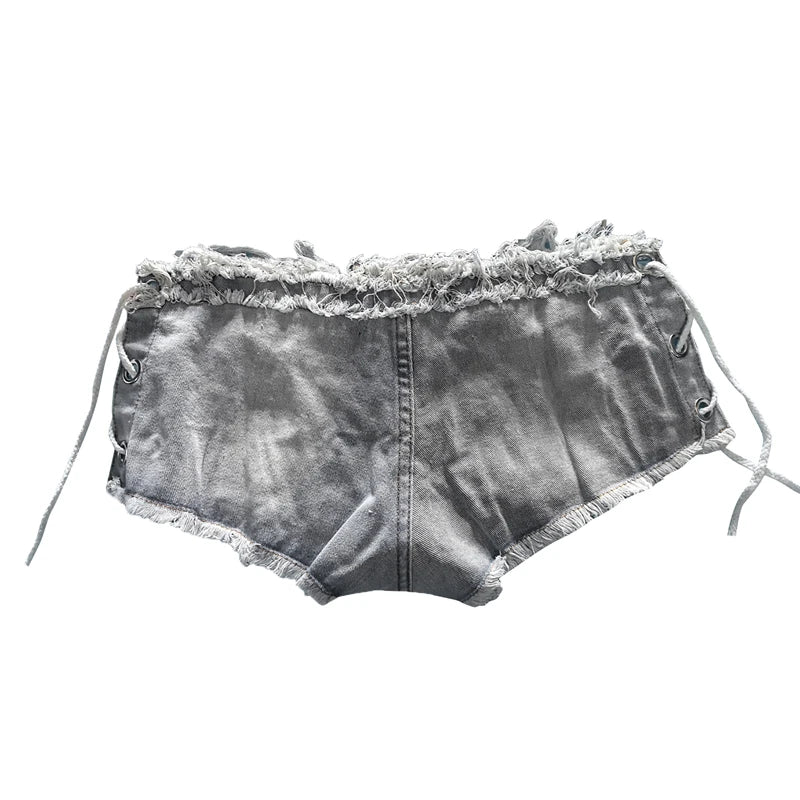 New Korean Summer European American Fashion Sexy Low Waist Ripped Rough Edge Women's Denim Shorts Slim Fit Slimming Hot Pants