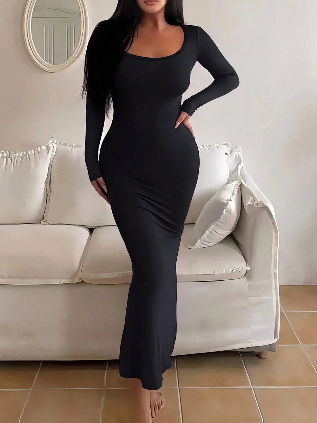 Women's Solid Long Sleeve, Chic Basic Minimalist Casual Fashion