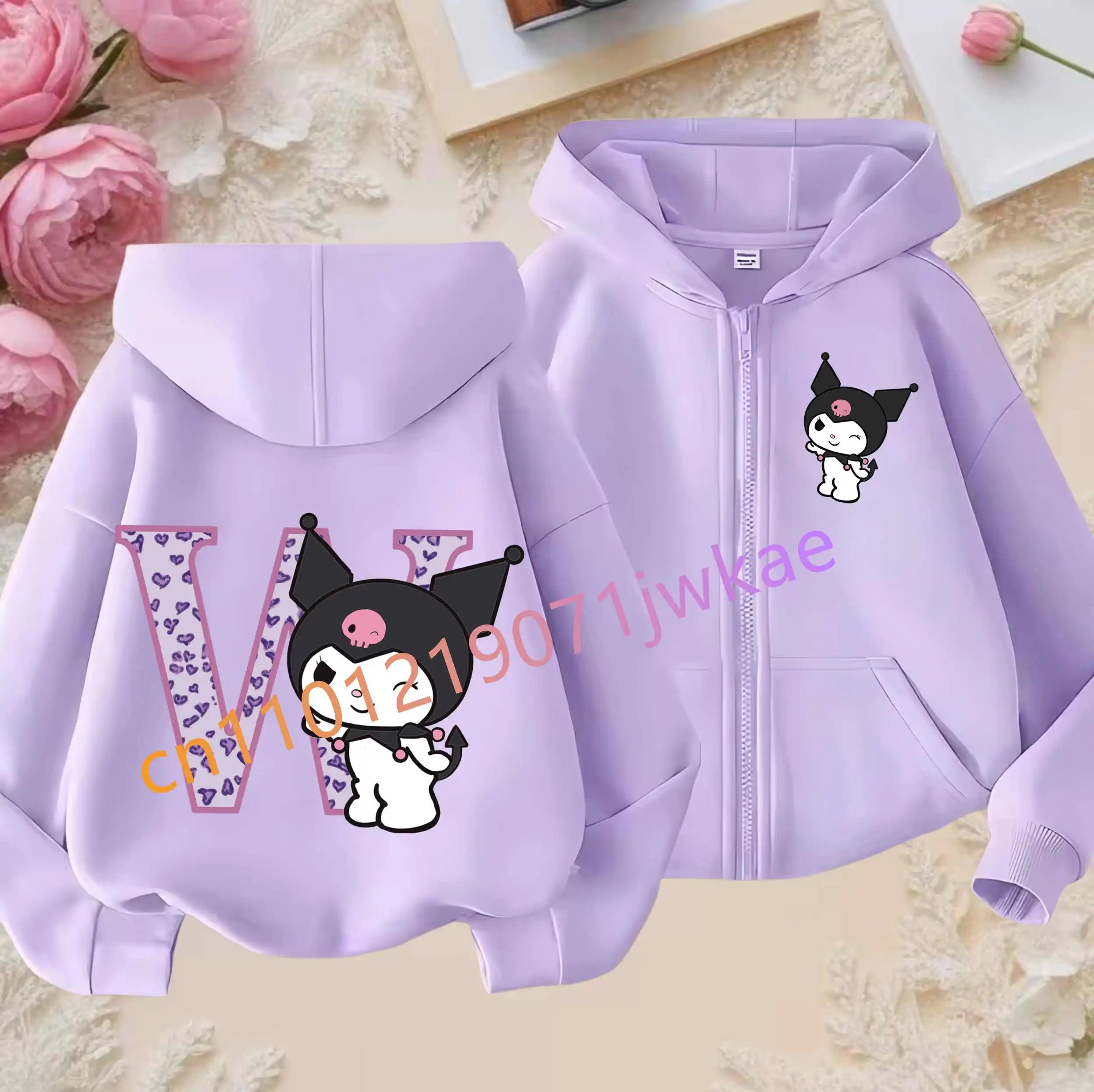 Kuromi Jacket ‌Princess Coat Cartoon Letter A-Z Sanrios Kids Hooded Sweatshirt Cute Tops Outerwear Girl Clothes Birthday Gift