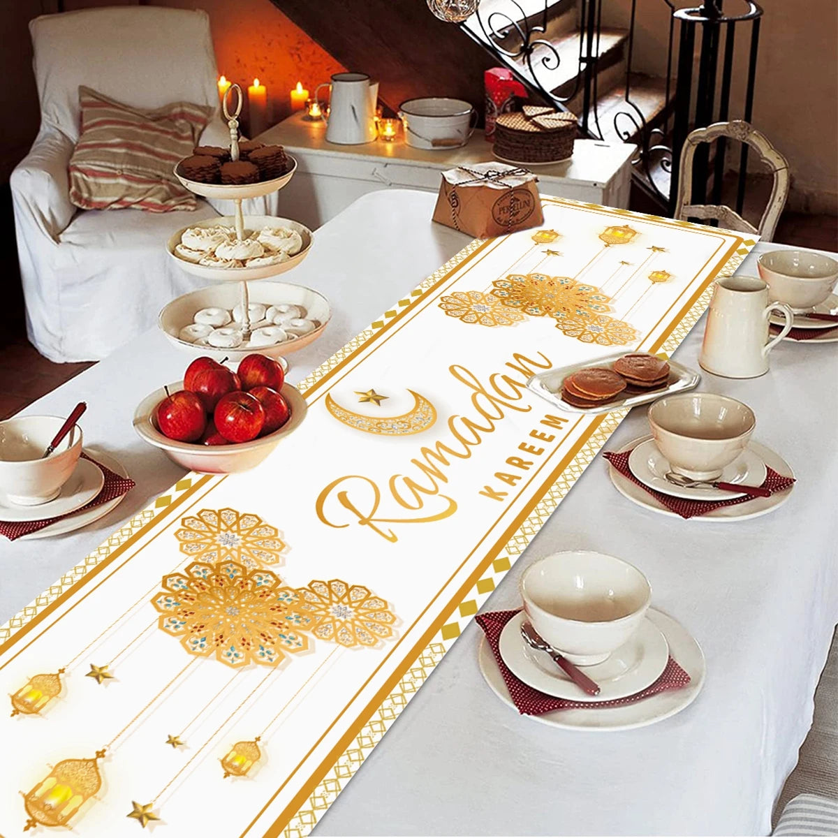 Ramadan Table Runner Eid Mubarak Decoration 2026 for Home Ramadan Kareem Ramadan Mubarak Islamic Muslim Party Eid Al-Fitr Gifts