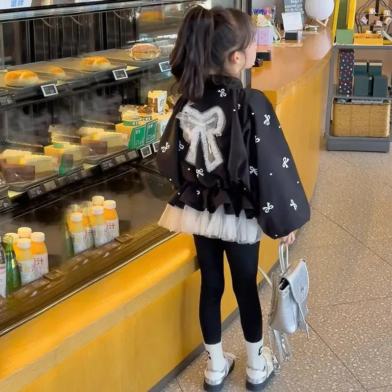 Fall Girls' Baseball Jacket Trendy Princess-Style Outerwear Kids' Colorblock Casual Coat Fashionable Spliced Jacket for Girls