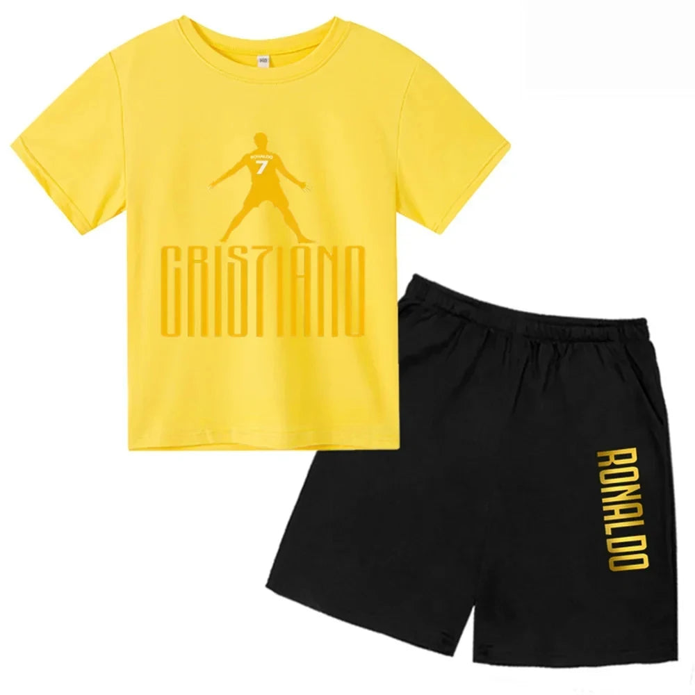 3D kids T-shirt Summer CR7 Star Print Top/Shorts  Boys/Girls Preschool 3-13Y Birthday Gift Sunshine Casual Round Neck Sports Set