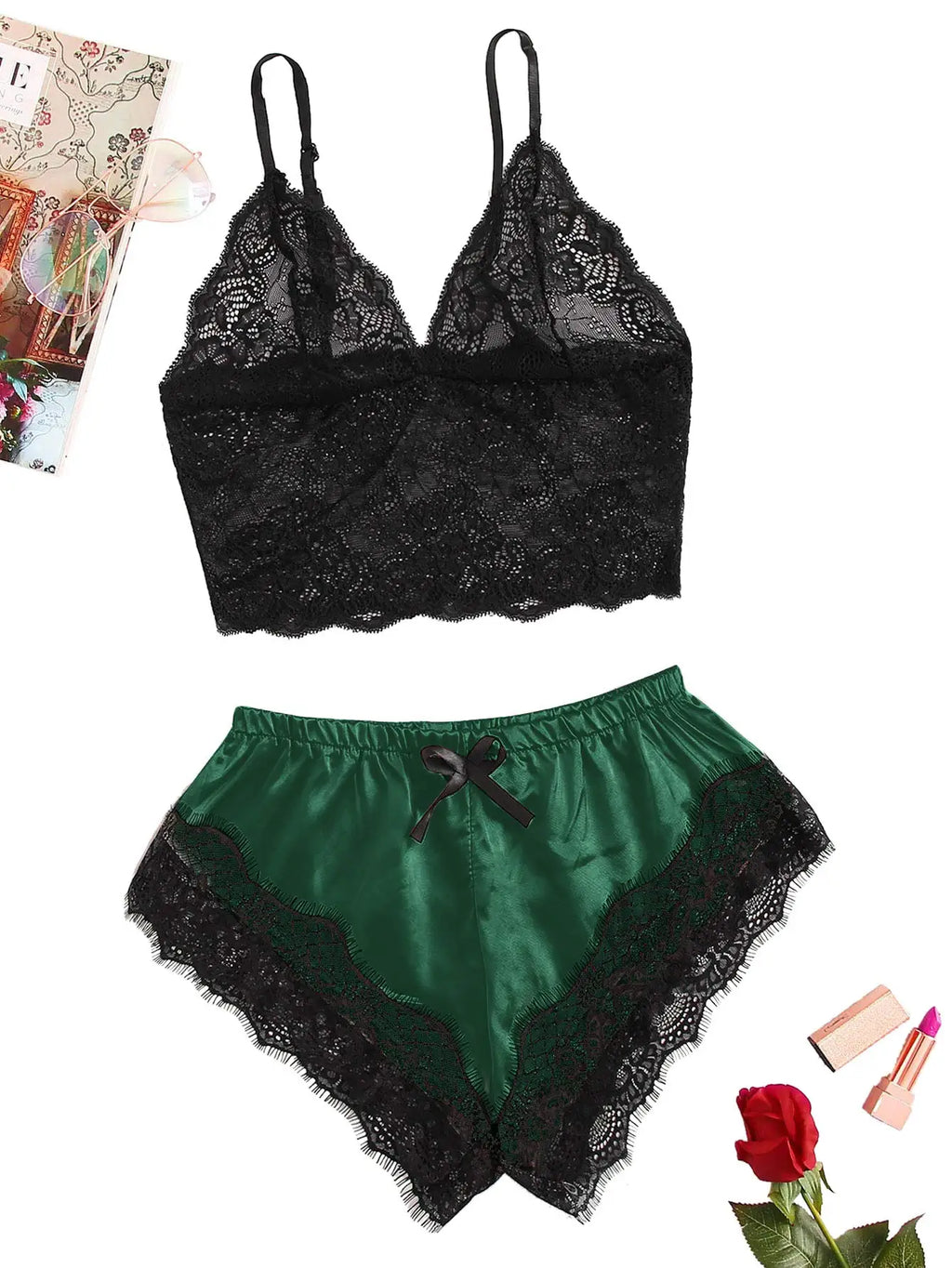Women's 2 Piece Sexy Lace Pajama Set See