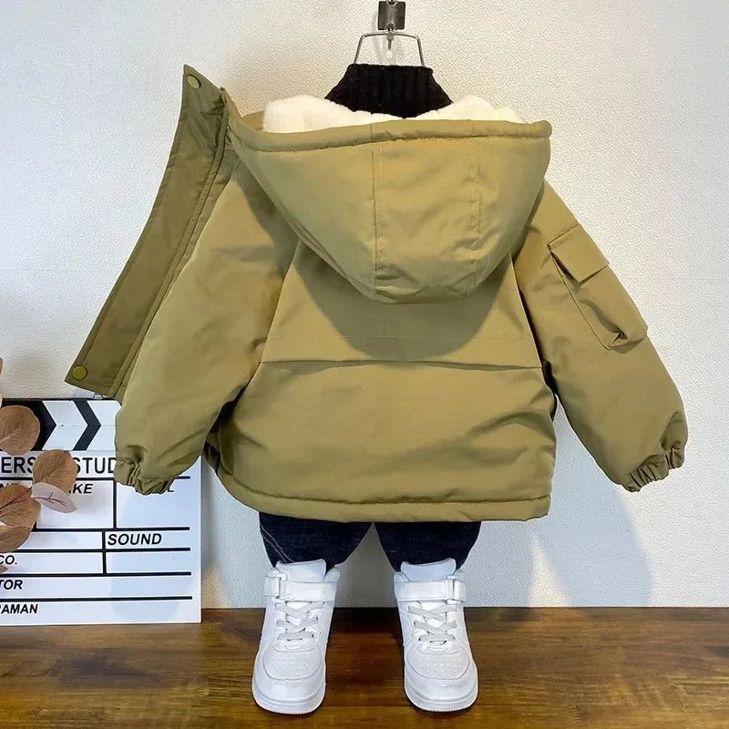 Kids Black Hooded Down Jacket (3–8Y)