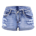 Women's Split Denim Shorts Summer Beach Wild Fashion Sexy Mid Waist Curled Cuff Perforated Elastic Slim Fit Casual Shorts