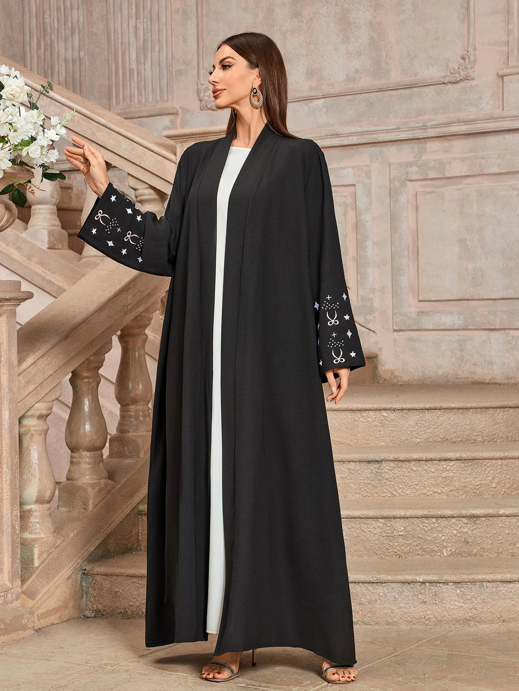 Pearl Embroidery Dubai Hijab Abaya Dress Luxury Ramadan Arabic Muslim Women Black Modest Cardigan Coat Islamic Turkey Solid Robe
